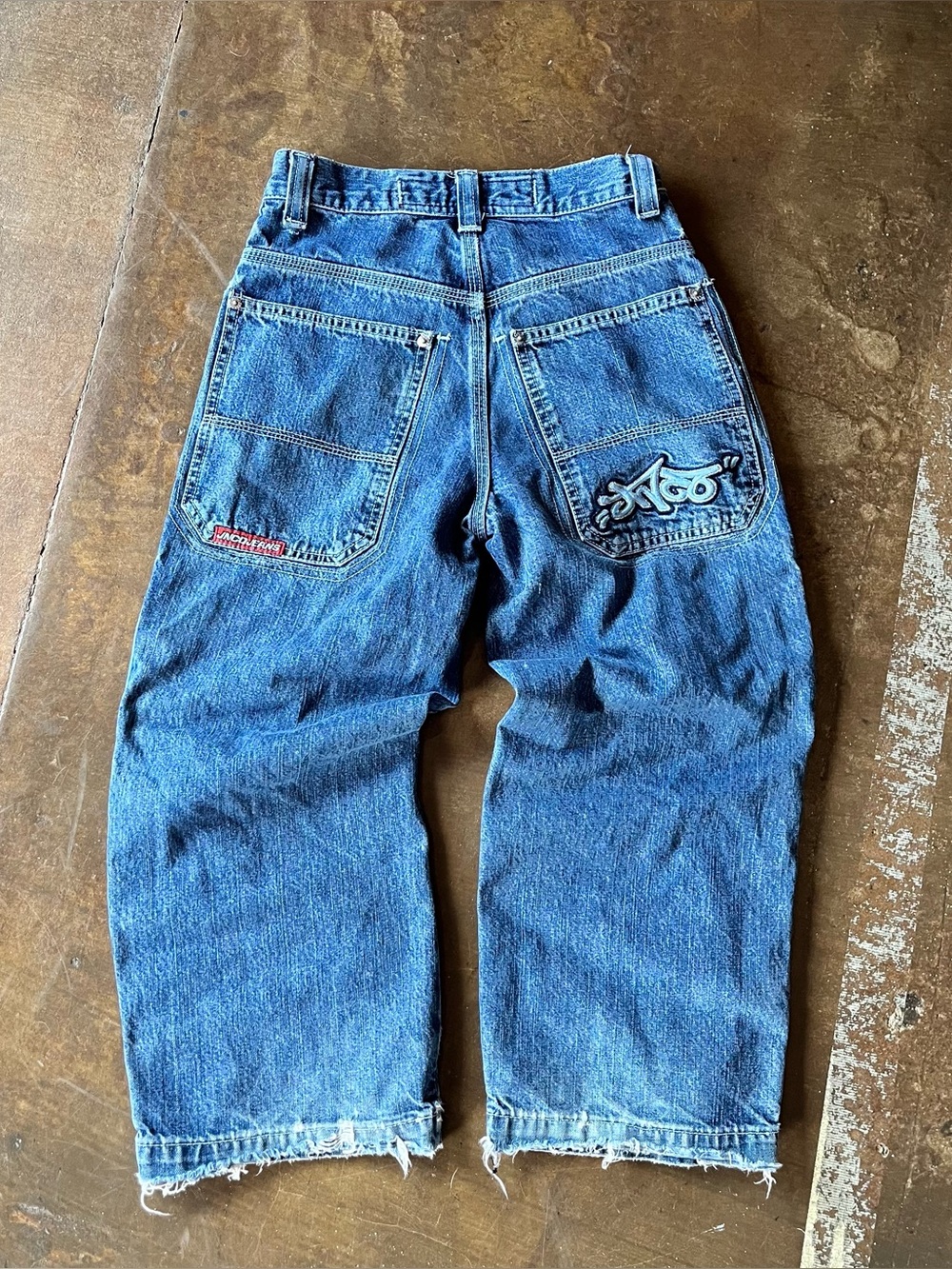 Vintage JNCO Youth Varsity Striped Embroidered Logo Baggy Skater Jeans 8 24x21.5